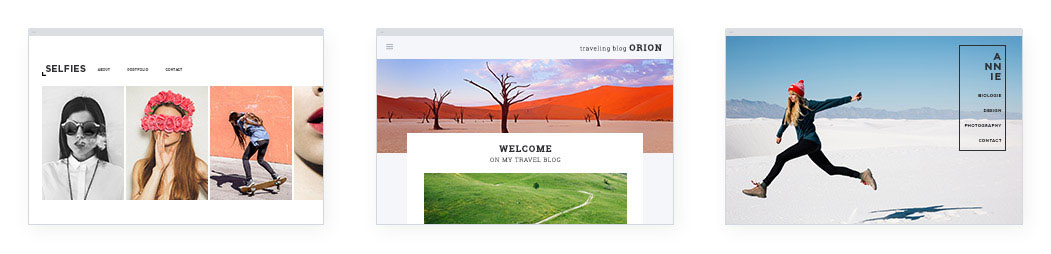 3 Websites mit verschiedenen Designs, erstellt mit dem Designer Homepage-Baukasten