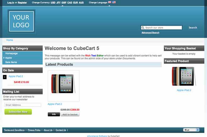 CubeCart: Beispielseite