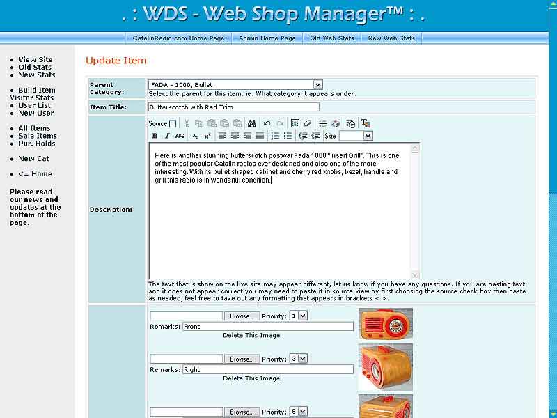 WebShopmanager: Formular zur Artikelbearbeitung