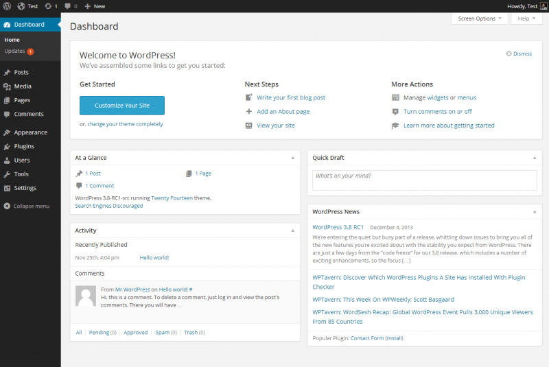 WordPress: Dasboard